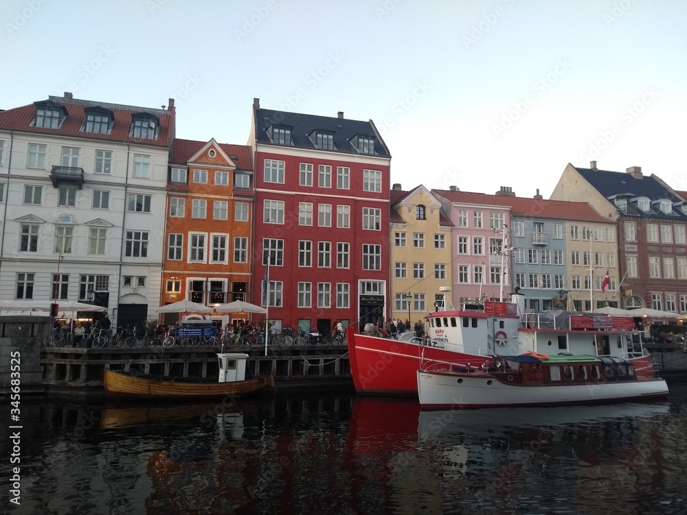 Beautiful view Copenhagen city canals in Denmark 