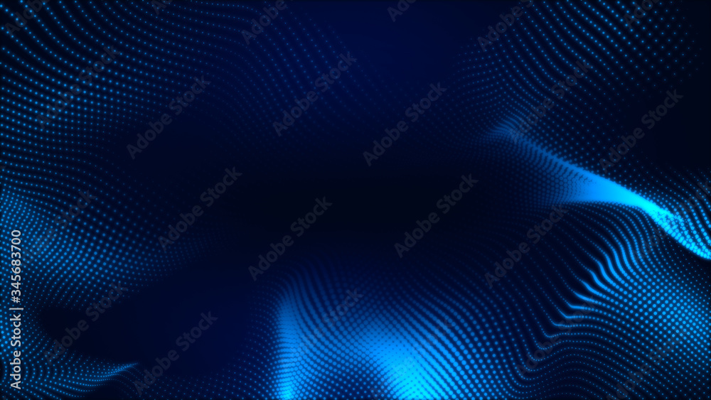 Dot white blue wave light screen gradient texture background. Abstract  technology big data digital background. 3d rendering.