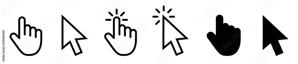 Computer mouse click cursor gray arrow icons set and loading icons. Cursor icon. Vector illustration. Mouse click cursor collection.