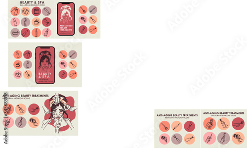 professionally designed modern Neutral nude outline Beauty and spa Instagram highlight icons, stories, covers ideal for beauty bloggers, salons and spas