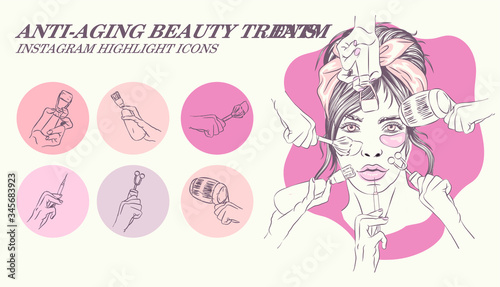 professionally designed modern Neutral nude outline Beauty and spa Instagram highlight icons, stories, covers ideal for beauty bloggers, salons and spas