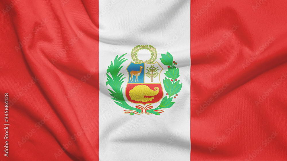 Peru flag with fabric texture - obrazy, fototapety, plakaty 
