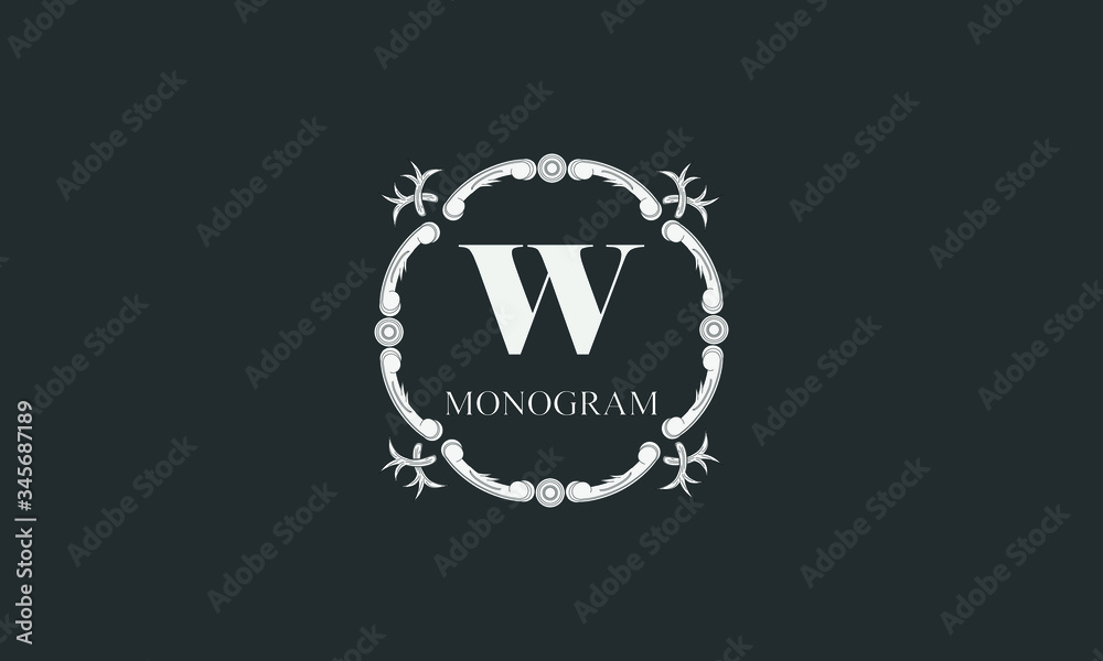 Fototapeta premium Exquisite floral monogram with letter W. Magnificent three-dimensional logo. Elegant frame for business sign, label, boutique brand, hotel, restaurant, heraldry.