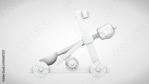 Fotografie, Tablou 3D rendering of an old catapult with two buckets without textures