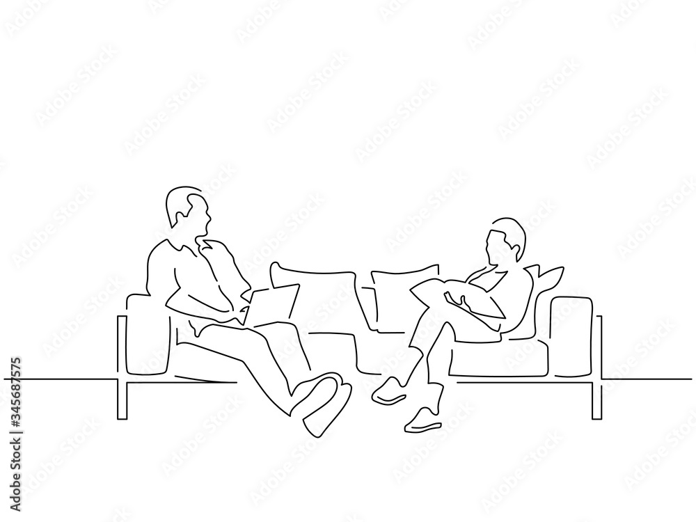 People at home isolated line drawing, vector illustration design.