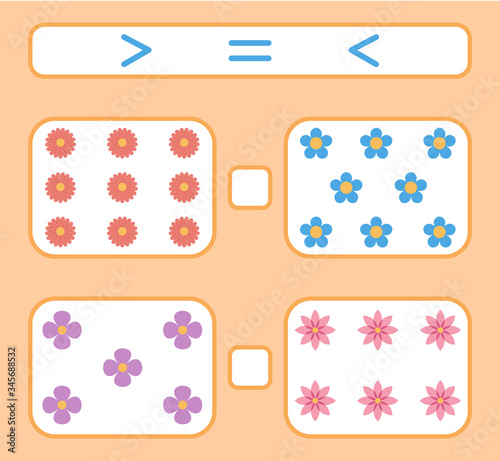 More, less or equal, compare the number of colors.