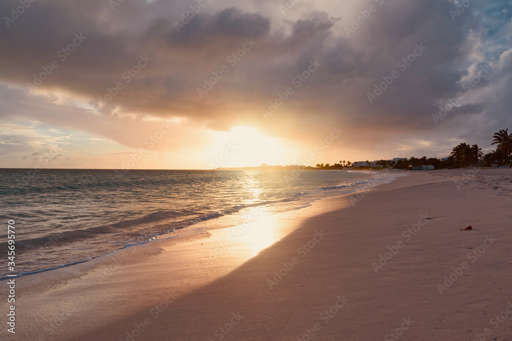 colorful tropical sunset on Anguilla island Caribbean sea