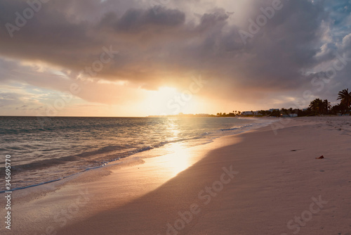 colorful tropical sunset on Anguilla island Caribbean sea