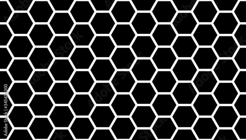 White honeycomb on a black background. Seamless texture. Isometric geometry. 3D illustration