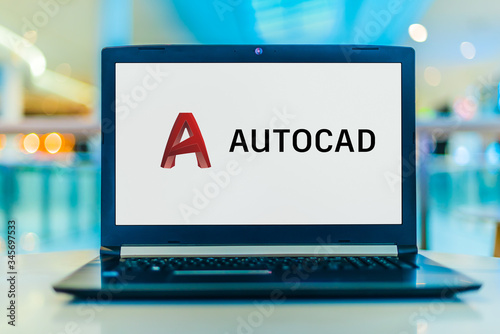 Laptop computer displaying logo of AutoCAD photo