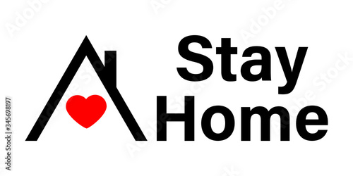 Slogan call and hashtag Sit at home with a picture of the heart. Vector flat illustration with housing logo. Epidemic Cove 19 with calling is all people at home