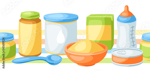 Seamless pattern with baby food items.