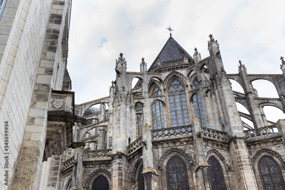 architectural detail of the Roman Catholic cathedral Saint Gatien in Tours, France