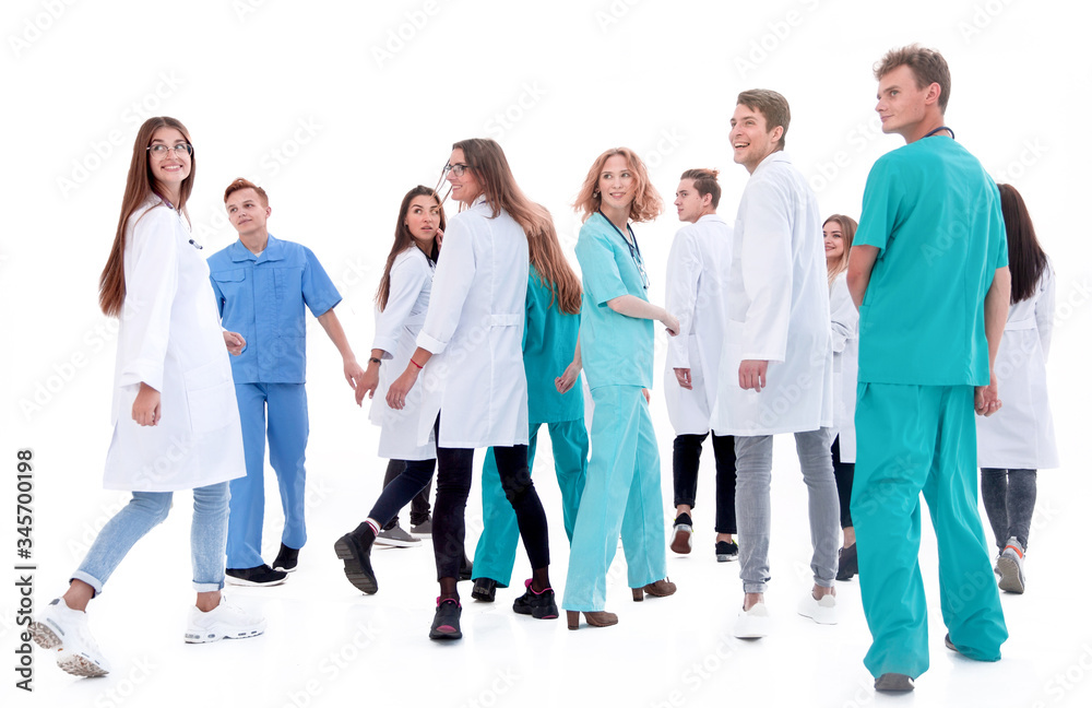 group of diverse doctors rush to the rescue. group of diverse doctors rush to the rescue.