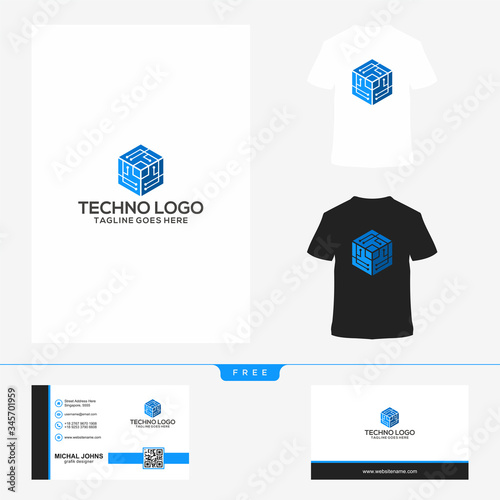 Technology logo computer and data related business hi-tech and innovative logo template vector illustration icon element isolated