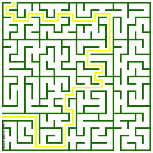 Green square maze (20x20) with help on a white background