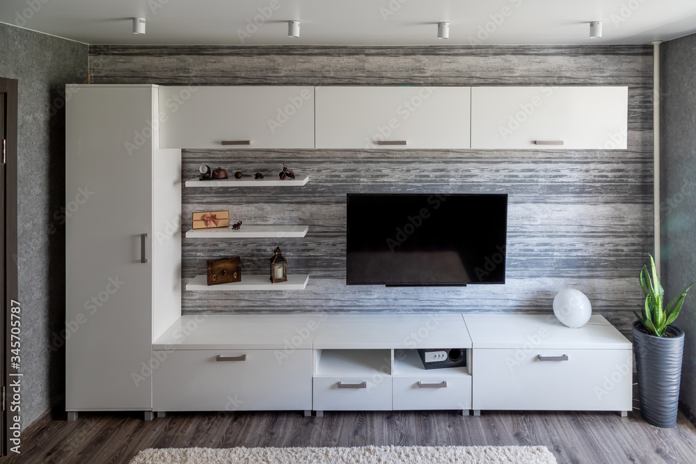 Fototapeta premium Living room interior white minimalism, modern