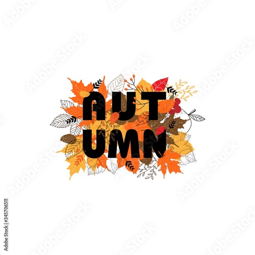 Autumn sale template with fall leaves. Background for shopping sale web banner, label, promo Poster template. Vector illustration style