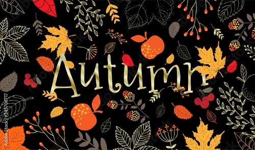 Autumn sale template with fall leaves. Background for shopping sale web banner, label, promo Poster template. Vector illustration style