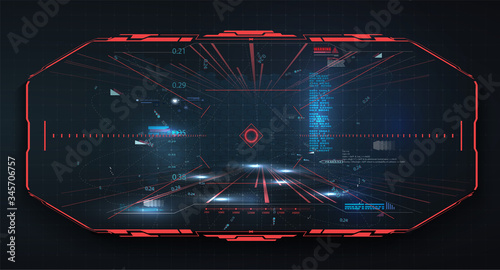 Modern illustration for game background design Futuristic HUD, GUI interface screen design  vector. Sci-Fi Virtual Reality technology view display. Technology vr background. Red virtual reality gaming