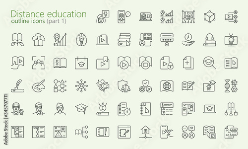 Distance learning outline iconset (part 3) for web, mobile app, presentation and other. Was created with grids for pixel perfect.