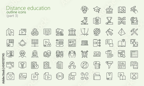Distance learning outline iconset (part 1) for web, mobile app, presentation and other. Was created with grids for pixel perfect.
