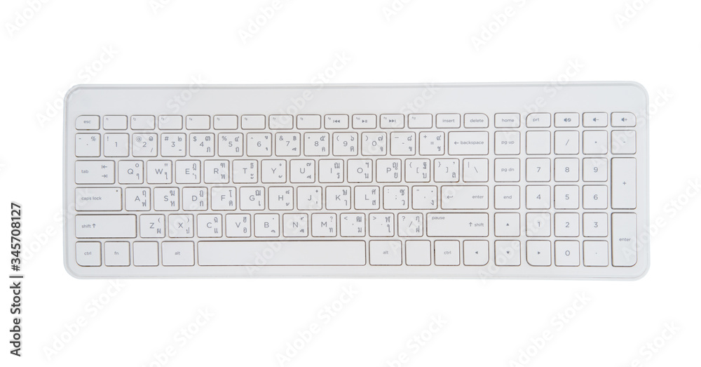 Thai and English keyboard in white on isolated background