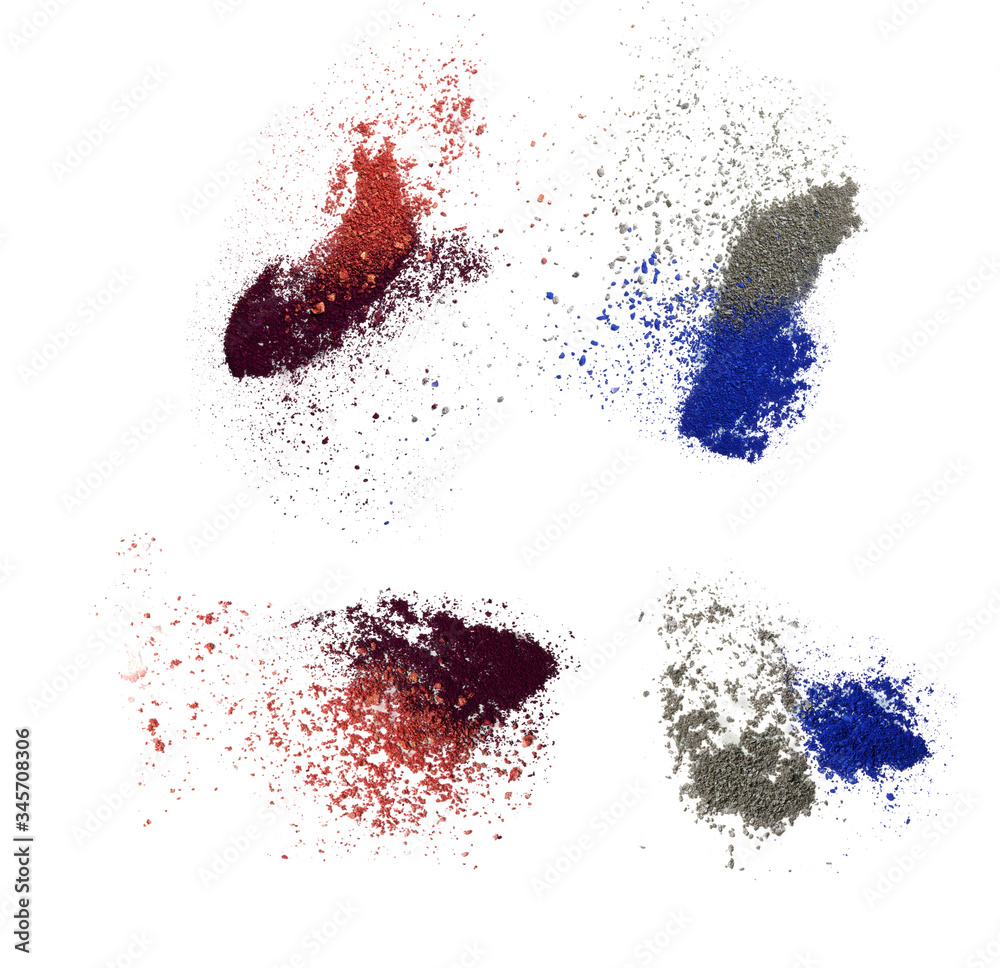 glitters with mixed colors,gray-blue,red-red on isolated white background