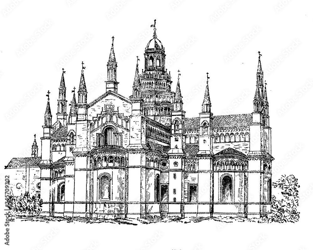 Obraz premium Italy - Certosa di Pavia, apse of the church connected to the monastery built in Gothic and Renaissance style in the 15th century