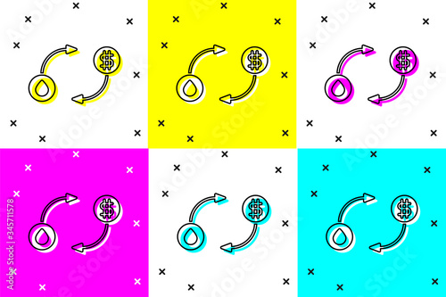 Set Oil exchange, water transfer, convert icon isolated on color background.  Vector Illustration