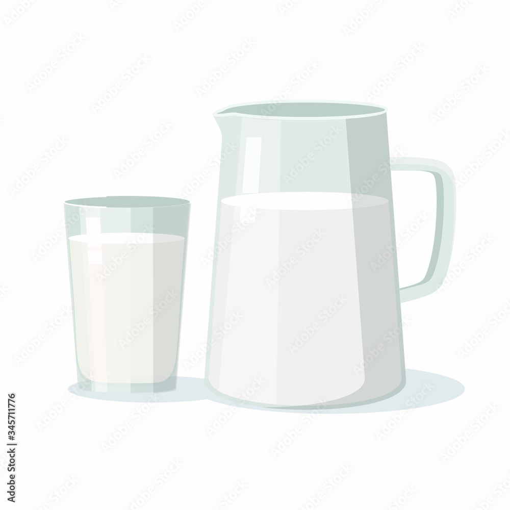 Pitcher with milk and glass mug on white background Pitcher with milk and glass mug on white background