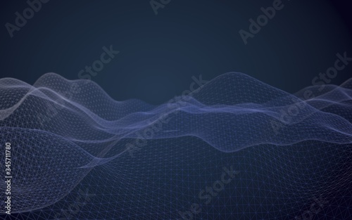 Abstract landscape on a dark background. Cyberspace navy blue grid. hi tech network. 3D illustration © Plastic man