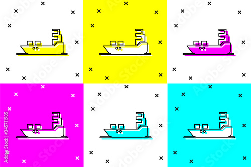 Set Oil tanker ship icon isolated on color background.  Vector Illustration