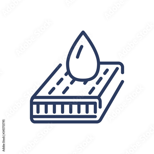 Waterproof mattress thin line icon. Wet, dry, liquid isolated sign. Comfort and sleeping concept. Vector illustration symbol element for web design and apps