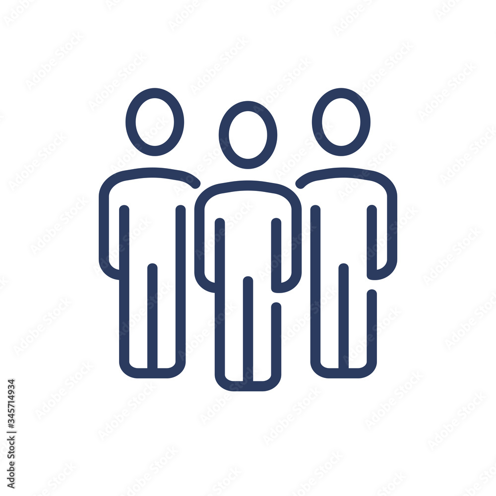 Three employees in row thin line icon. Team, together, staff isolated outline sign. Teamwork and business concept. Vector illustration symbol element for web design and apps Three employees in row thin line icon. Team, together, staff isolated outline sign. Teamwork and business concept. Vector illustration symbol element for web design and apps