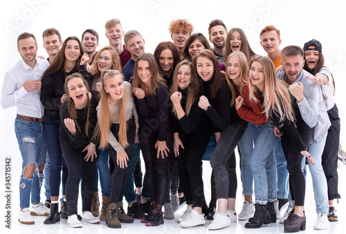 large group of happy young people standing together