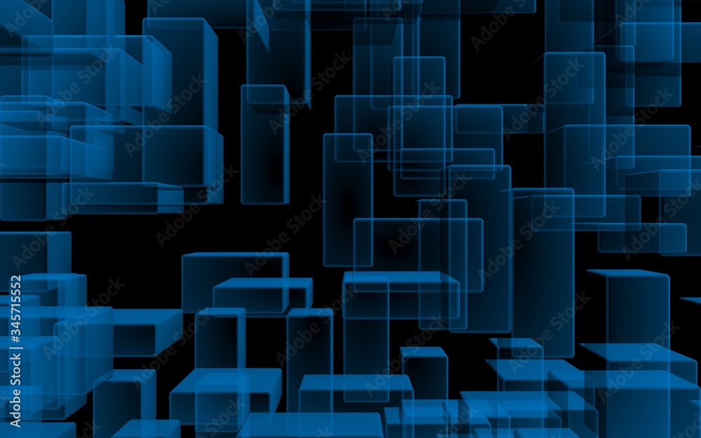 Blue and dark abstract digital and technology background. The pattern with repeating rectangles. 3D illustration Blue and dark abstract digital and technology background. The pattern with repeating rectangles. 3D illustration
