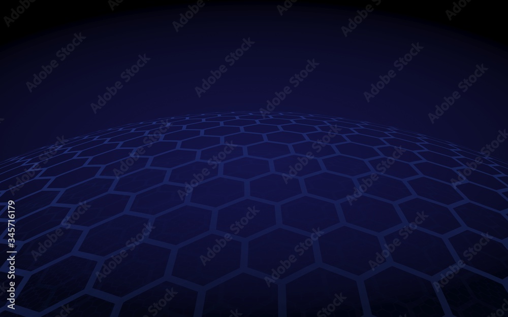 Fototapeta premium Multilayer sphere of honeycombs, gray on a dark background, social network, computer network, technology, global network. 3D illustration