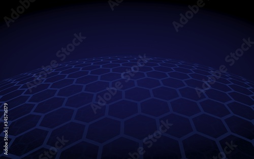 Multilayer sphere of honeycombs, gray on a dark background, social network, computer network, technology, global network. 3D illustration © Plastic man