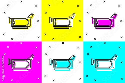 Set Cinema camera icon isolated on color background. Video camera. Movie sign. Film projector.  Vector Illustration