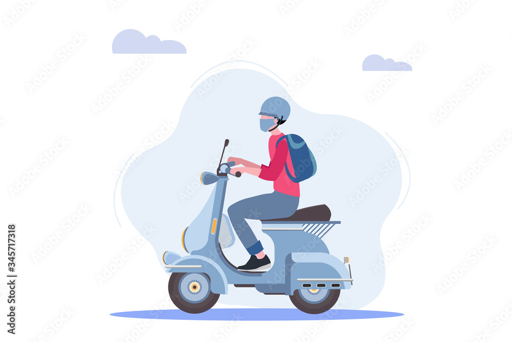 Courier for the delivery of goods on a motorcycle. Online service with delivery. Courier for the delivery of goods on a motorcycle. Online service with delivery.