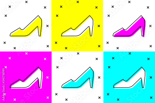 Set Woman shoe with high heel icon isolated on color background. 8 March. International Happy Women Day.  Vector Illustration