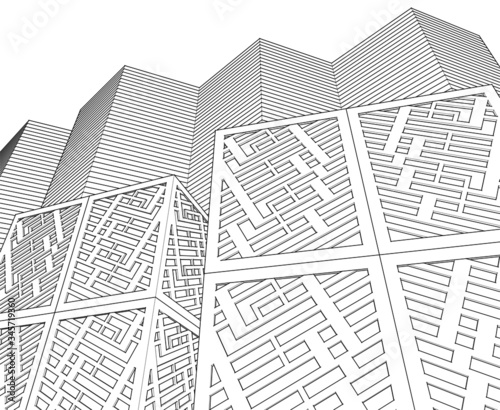 abstract architecture design facade decor texture 3d illustration