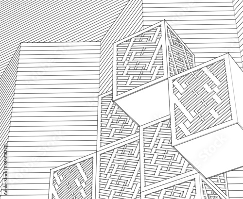 abstract architecture design facade decor texture 3d illustration