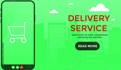 Servicio de entrega de diseño. Ilustración vectorial Servicio de entrega en línea quedarse en casa concepto, en línea.