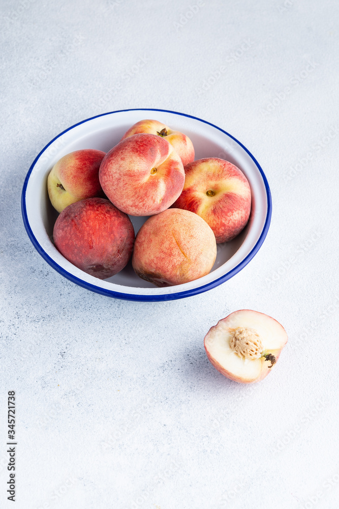 Healthy breakfast fruits and berry set on grey background. The concept of delicious and healthy food. Top view, copy space.