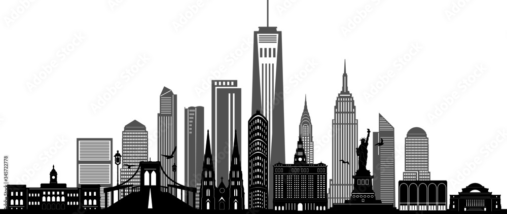 NEW YORK City Skyline Silhouette Cityscape Vector - obrazy, fototapety, plakaty 