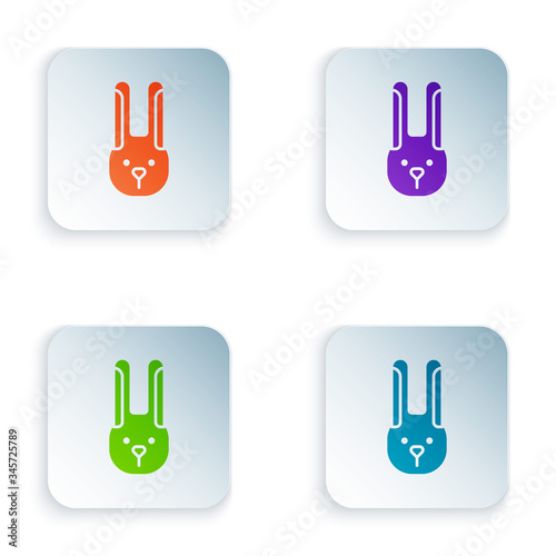 Color Rabbit with ears icon isolated on white background. Magic trick. Mystery entertainment concept. Set colorful icons in square buttons. Vector Illustration