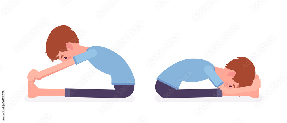 Yogi man in nice sport wear practicing yoga, doing Seated forward bend ...
