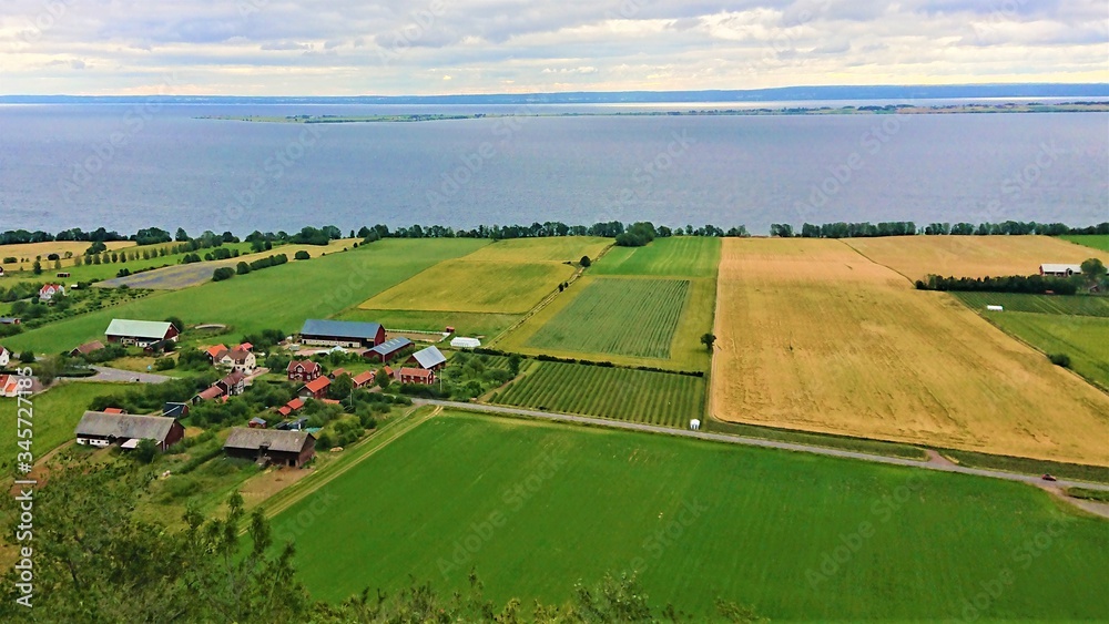 Naklejka premium landscape with green grass and blue sky
